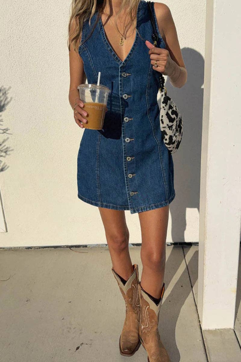 Buttoned Denim Mini Dress