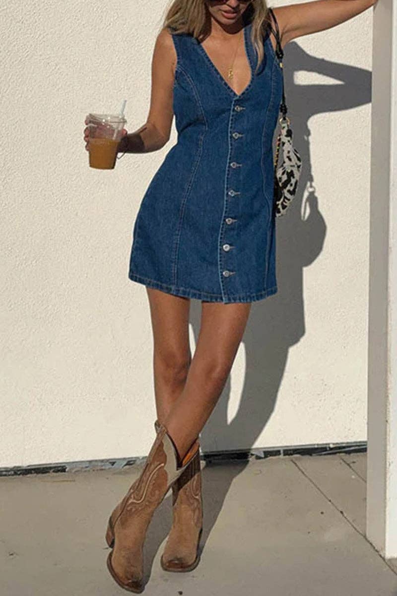 Buttoned Denim Mini Dress