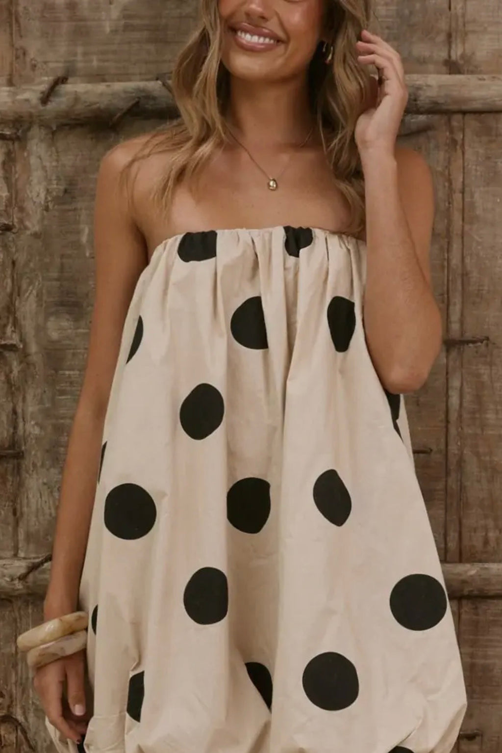 Polka Dot Strapless Casual Dress