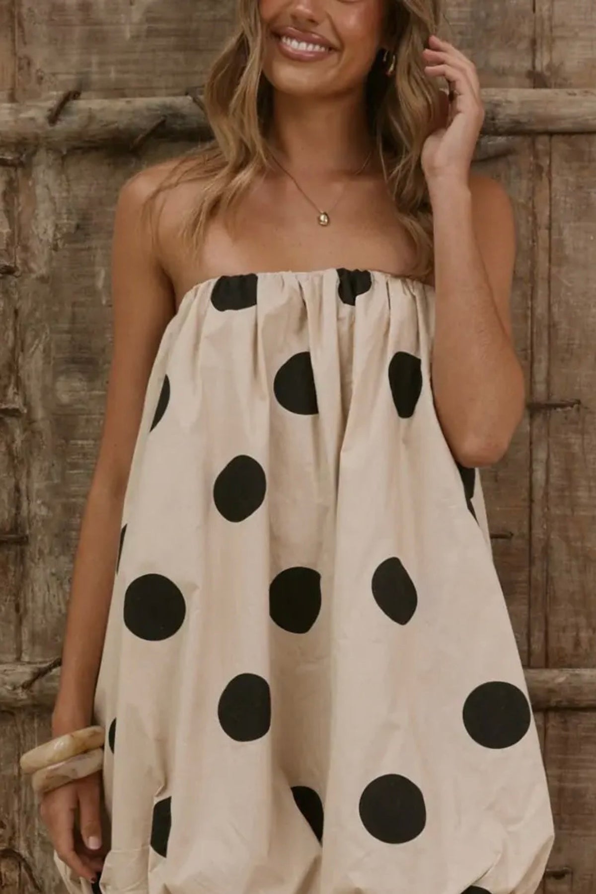 Polka Dot Strapless Casual Dress