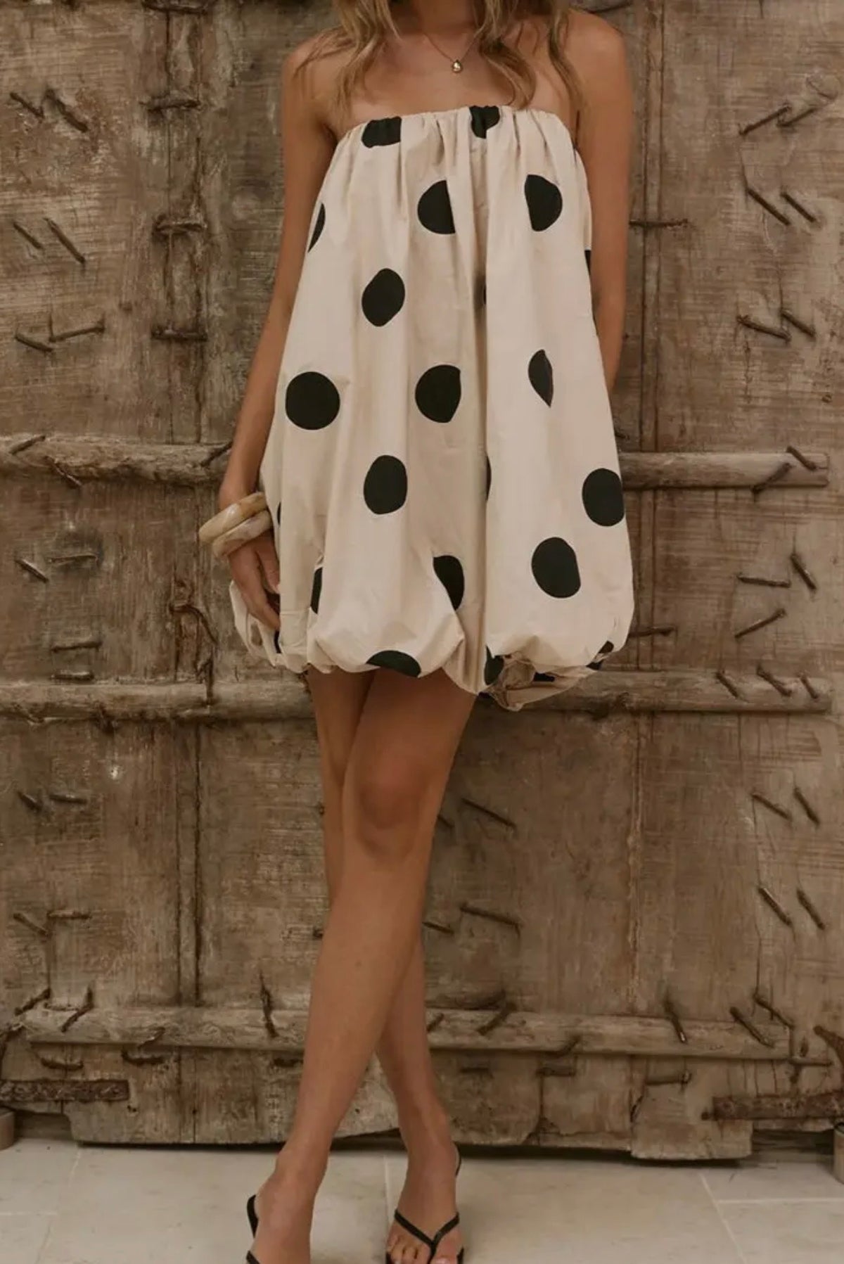 Polka Dot Strapless Casual Dress