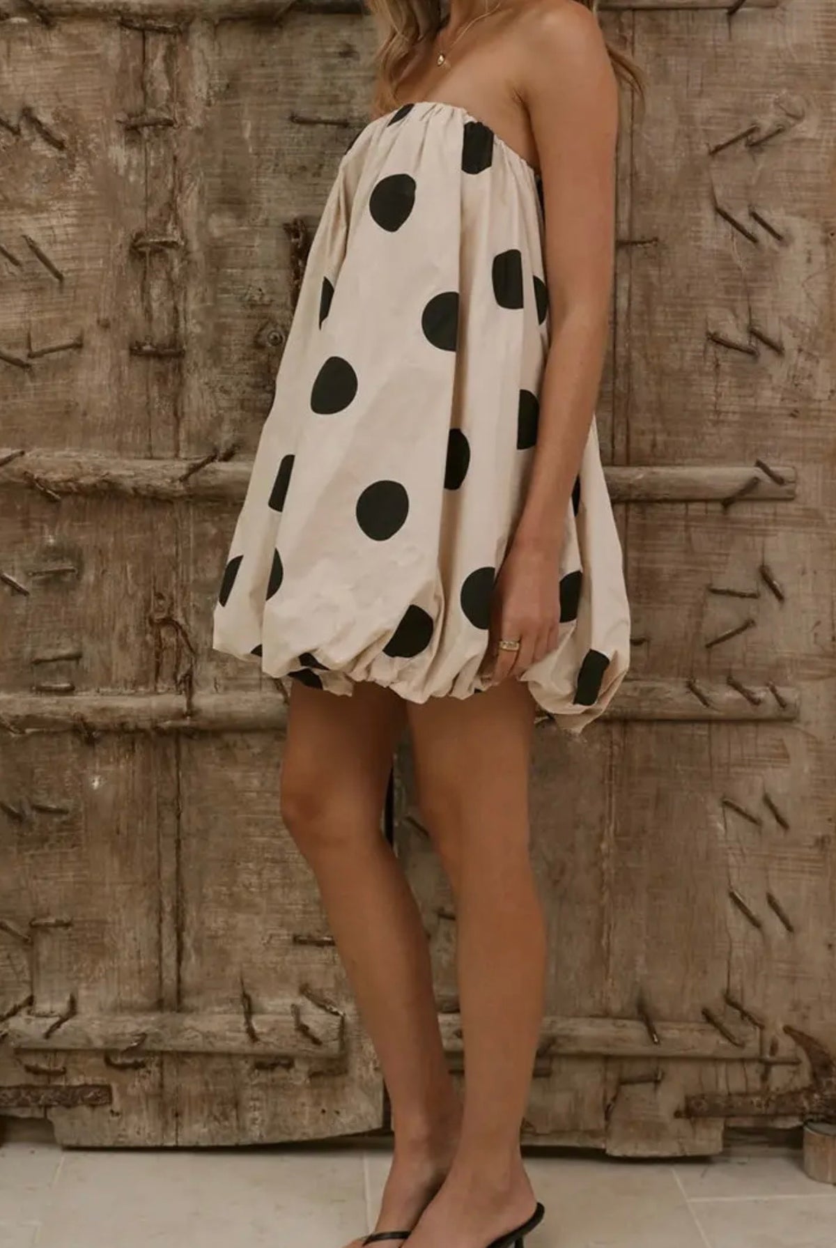 Polka Dot Strapless Casual Dress